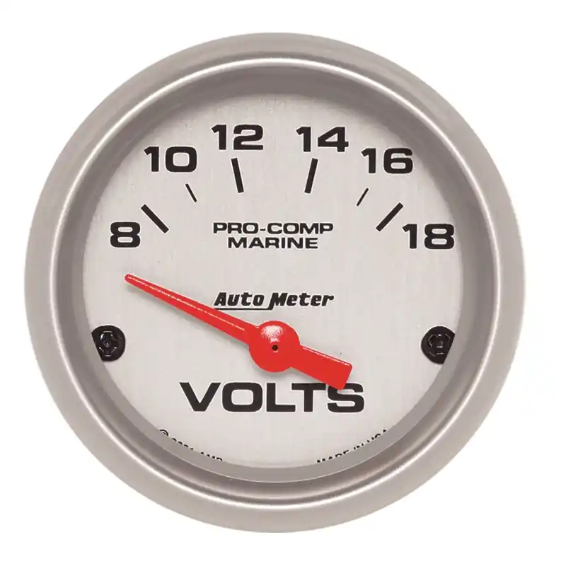 Autometer Voltmeter 2-1/16in 18V Electric Marine Silver Ultra-Lite Gauge (ATM200756-33)