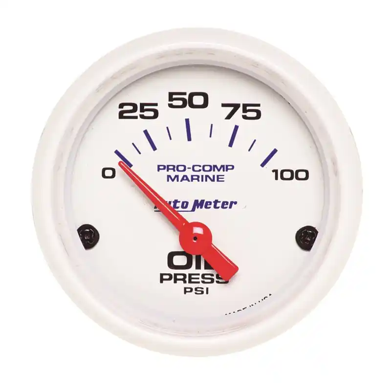 Autometer Ultra-Lite 2-1/16in Electric 100 PSI Oil Pressure Gauge Marine White (ATM200758)