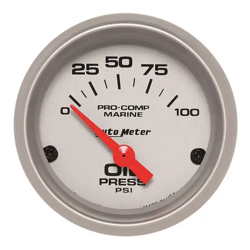 Autometer Marine Silver Ultra-Lite 2-1/16in 100PSI Electric Oil Pressure Gauge (ATM200758-33)