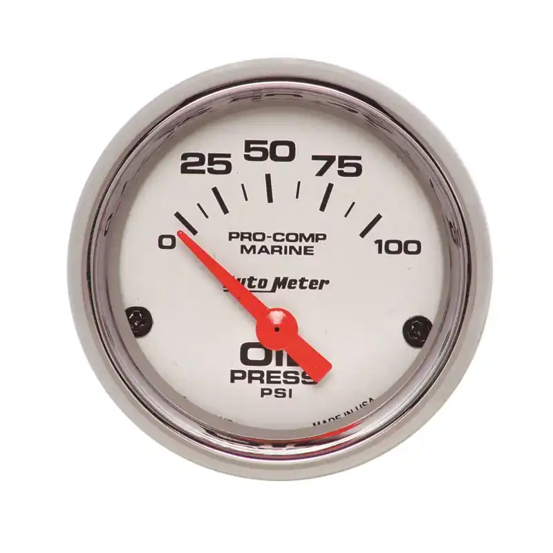 Autometer Ultra-Lite 2-1/16in Electric 100 PSI Oil Pressure Gauge Marine Chrome (ATM200758-35)
