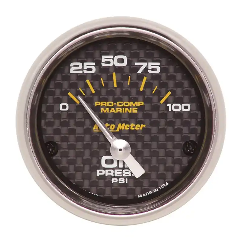 Autometer Marine Carbon Fiber 2-1/16in 100PSI Electric Oil Pressure Gauge (ATM200758-40)