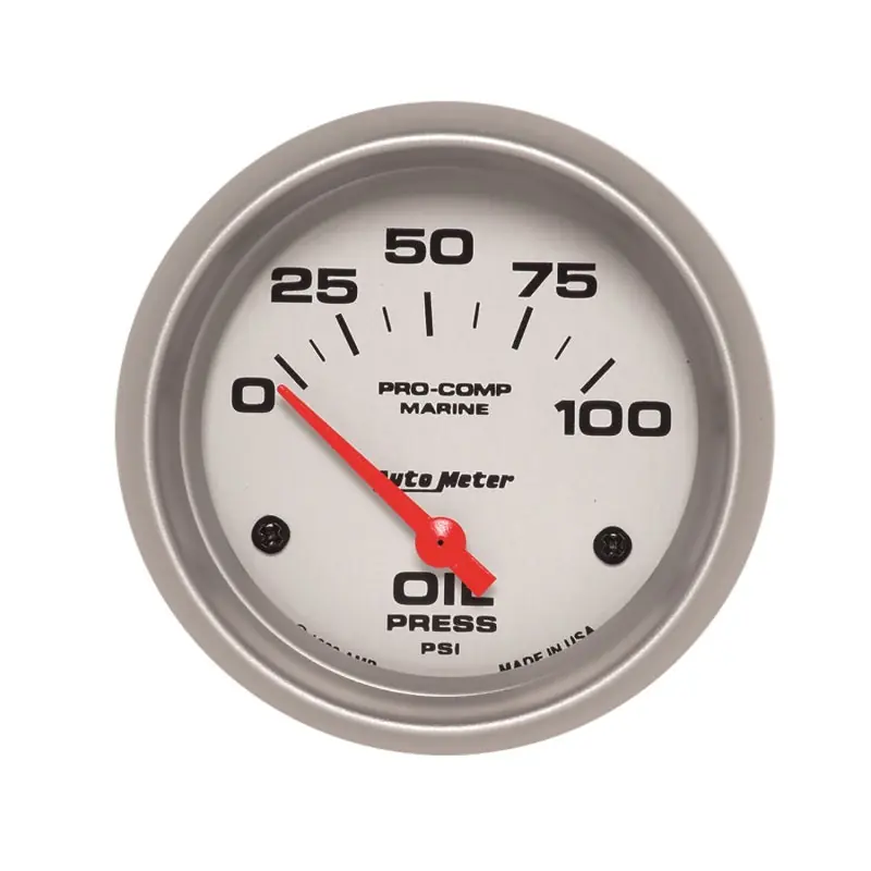 Autometer Marine Silver Ultra-Lite 2-5/8in 100PSI Electric Oil Pressure Gauge (ATM200759-33)