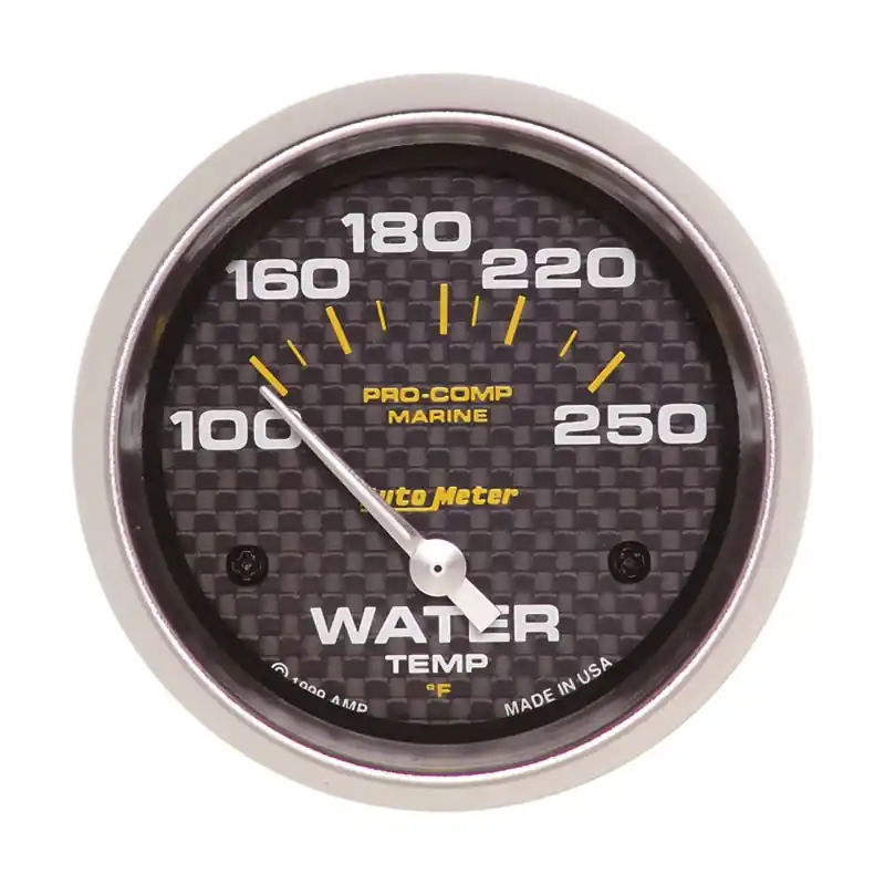 Autometer Marine Carbon Fiber 2-5/8in Electric Water Temperature Gauge 100-250 Deg F (ATM200763-40)