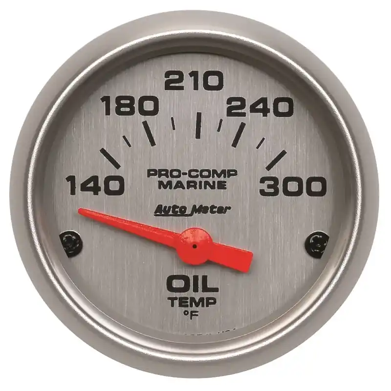 Autometer Marine Silver Ultra-Lite 2-1/16in Electric Oil Temperature Gauge 140-300 Deg F (ATM200764-33)
