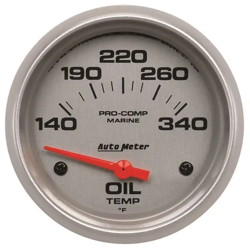 Autometer Marine Silver Ultra Lite Electric Oil Temperature Gauge 2-5/8in 140-300 Deg F (ATM200765-33)