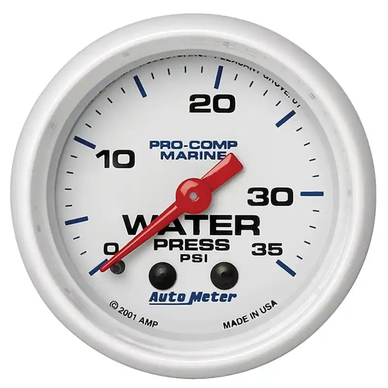 Autometer Marine White 2-1/16in 35 PSI Mechanical Water Pressure Gauge (ATM200772)