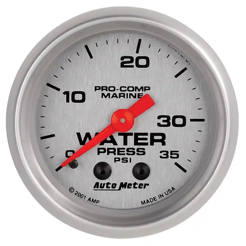 Autometer Marine Silver 2-1/16in 35 PSI Mechanical Water Pressure Gauge (ATM200772-33)