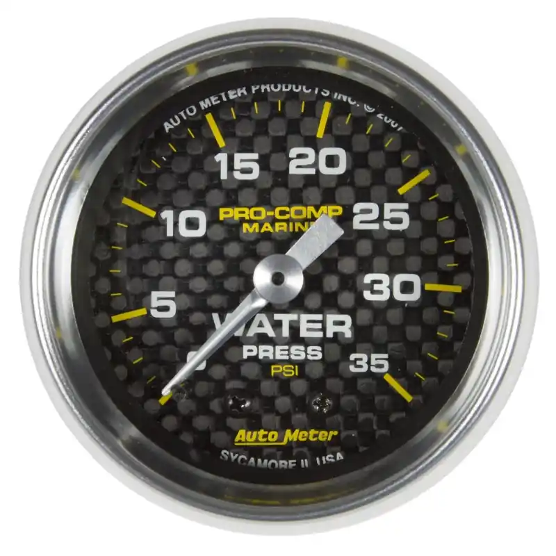 Autometer Marine Carbon Fiber 2-1/16in 35 PSI Mechanical Water Pressure Gauge (ATM200772-40)