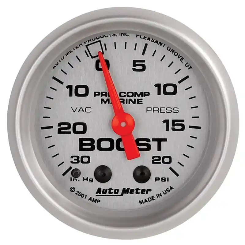 Autometer Marine Silver Ultra-Lite 2-1/16in 0-30 HG / 0-20 PSI Vacuum / Boost Gauge (ATM200774-33)