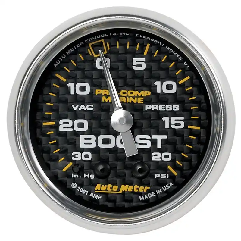 Autometer Marine Carbon Fiber 2-1/16in 30INHG/20PSI Mechanical Vacuum/Boost Gauge (ATM200774-40)