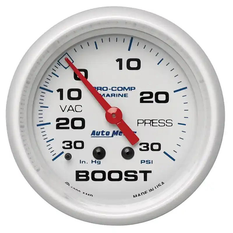 Autometer Marine White Gauge 2-5/8in Mechanical Vacuum/Boost Gauge 30INHG-30PSI (ATM200775)