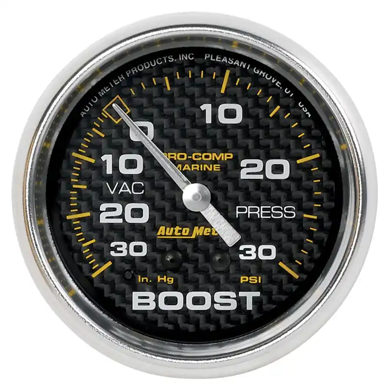 Autometer Marine Carbon Fiber Gauge 2-5/8in Mechanical Vacuum/Boost Gauge 30INHG-30PSI (ATM200775-40)