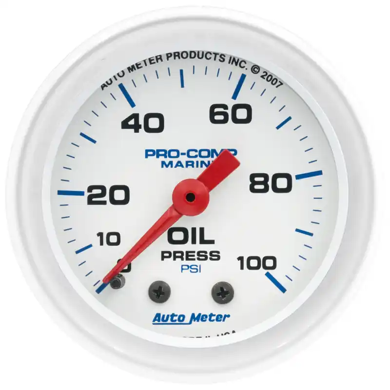 Autometer Marine White 2 1/16in 100 psi Mechanical Oil Pressure Gauge (ATM200790)