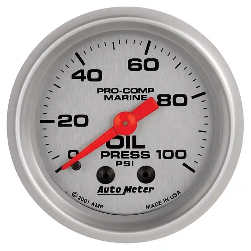 Autometer Marine Silver Oil Pressure 2 1/16in 100 psi Mechanical Gauge (ATM200790-33)