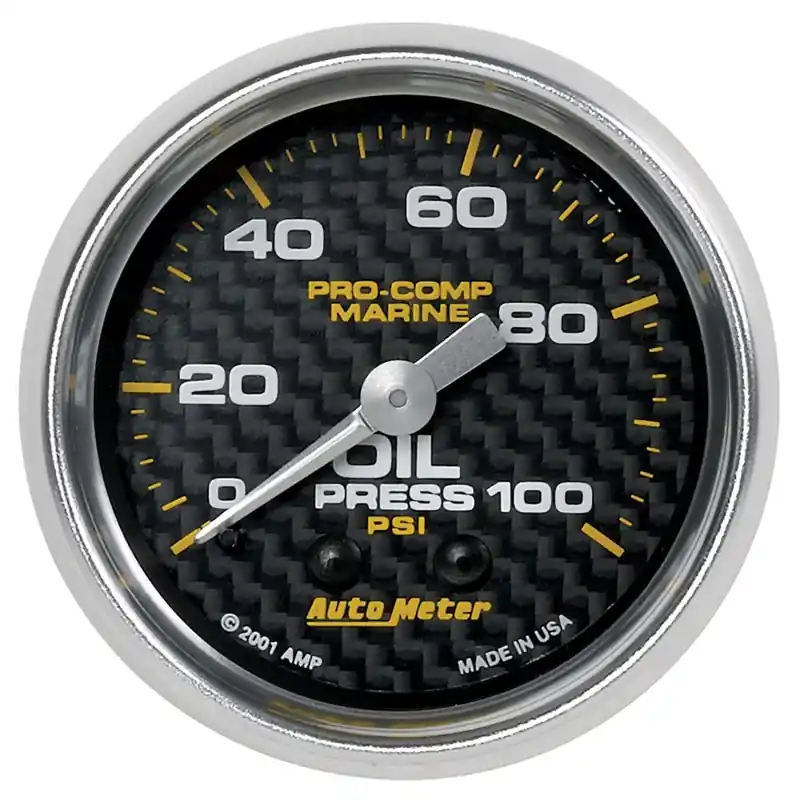Autometer Marine Carbon Fiber Ultra-Lite 2-1/16in 100PSI Mechanical Oil Pressure Gauge (ATM200790-40)