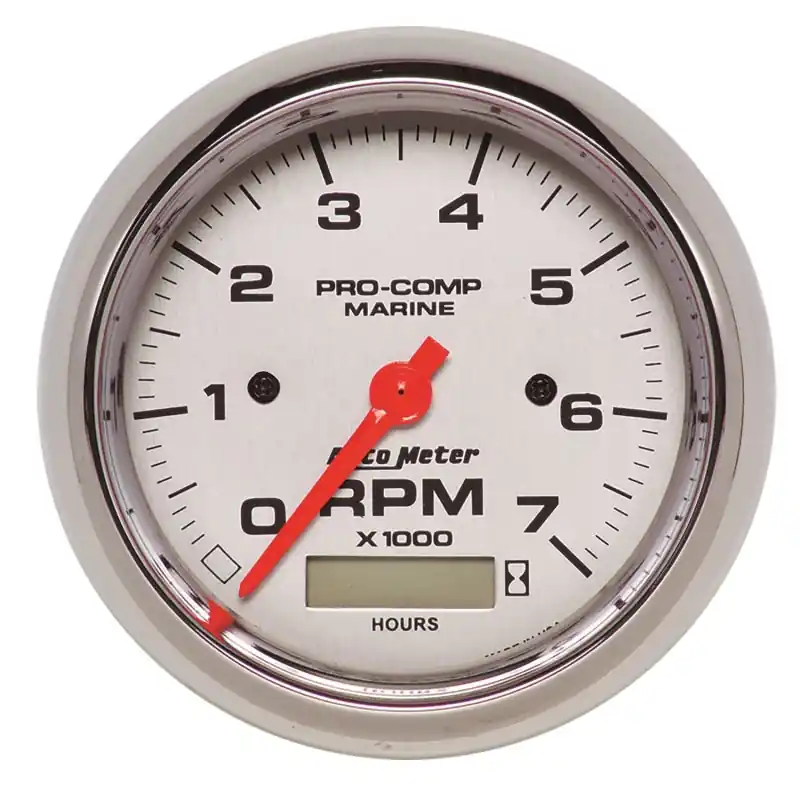 Autometer Marine Chrome Ultra-Lite 3-3/8in 7K RPM w/Hourmeter Tachometer Gauge (ATM200890-35)