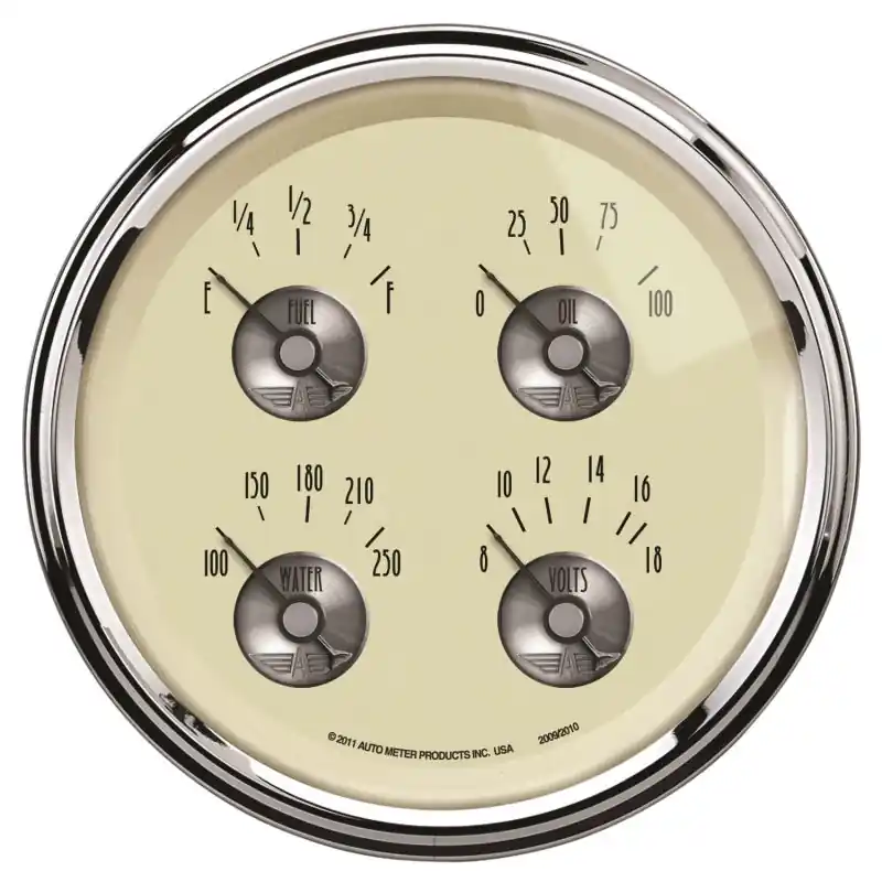AutoMeter Gauge Quad 5in. 0 Ohm(e) to 90 Ohm(f) Elec Prestige Antq. Ivory (ATM2009)