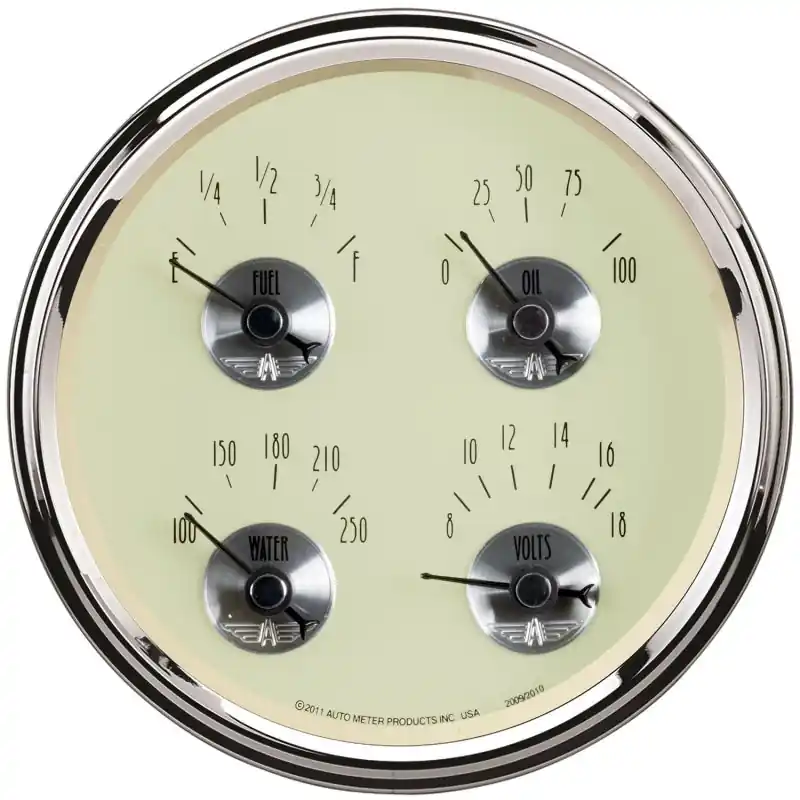 AutoMeter Gauge Quad 5in. 240 Ohm(e) to 33 Ohm(f) Elec Prestige Antq. Ivory (ATM2010)