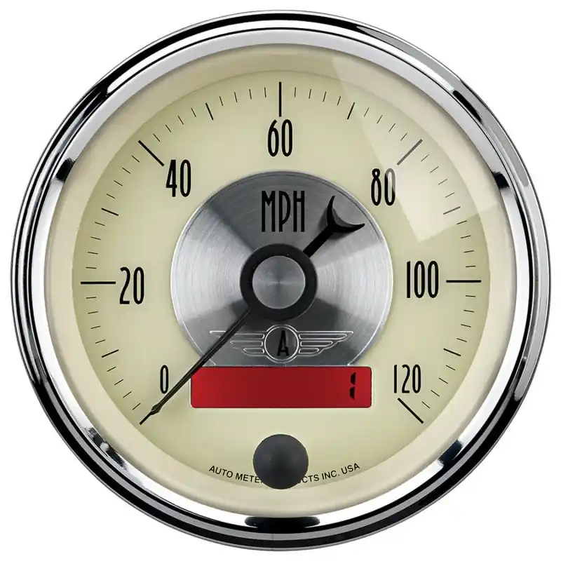 AutoMeter Gauge Speedo 3-3/8in. 120MPH Elec. Program W/Lcd Odo Prestige Antq. Ivory (ATM2087)
