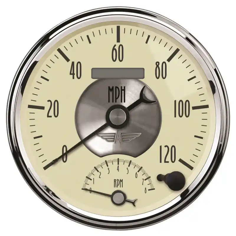 AutoMeter Gauge Tach/Speedo 5in. 120MPH & 8K RPM Elec. Program. Prestige Antq. Ivory (ATM2090)