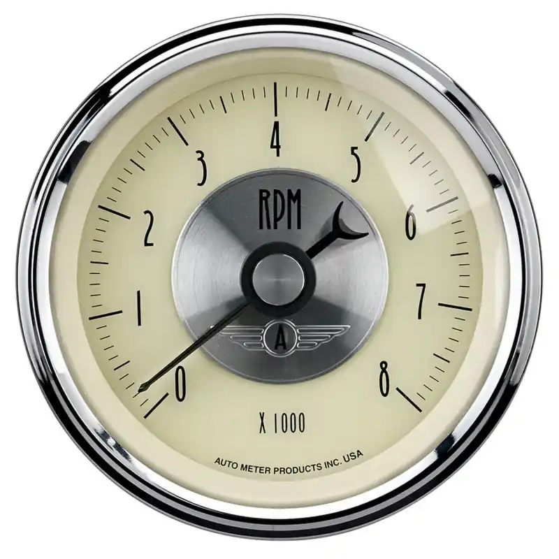 AutoMeter Gauge Tachometer 3-3/8in. 8K RPM In-Dash Prestige Antq. Ivory (ATM2097)
