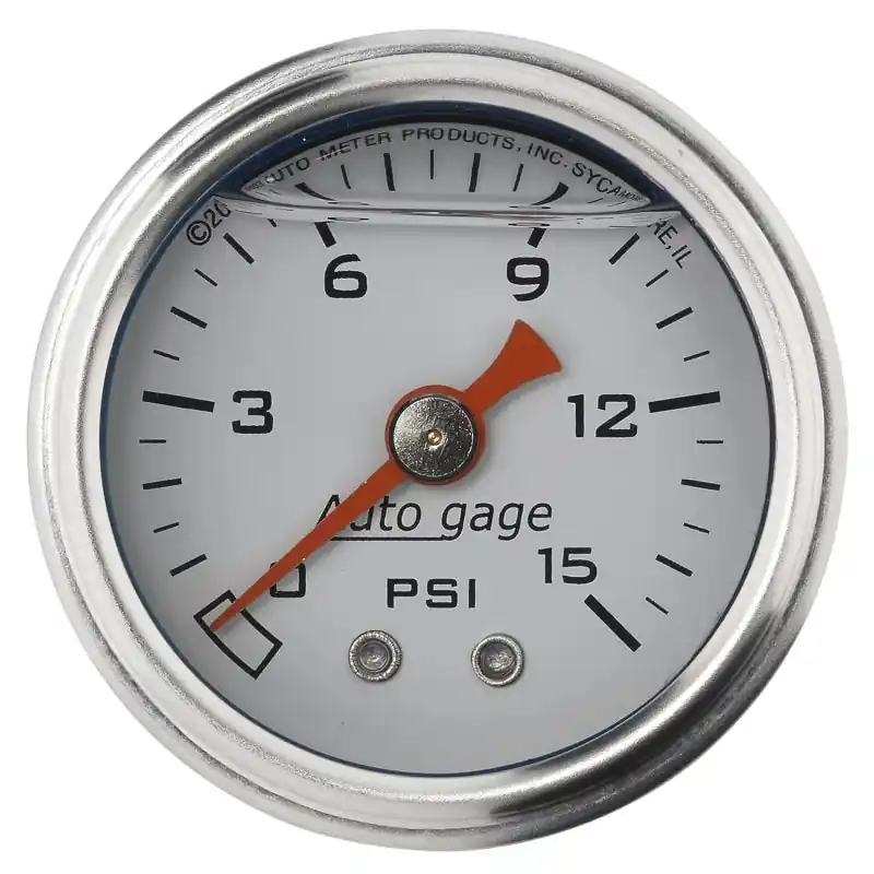 Autometer AutoGage 1.5in Liquid Filled Mechanical 0-15 PSI Fuel Pressure Gauge - White (ATM2175)