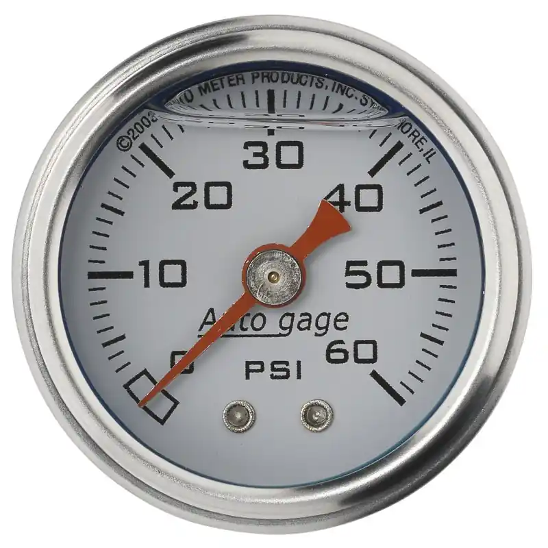 Autometer AutoGage 1.5in Liquid Filled Mechanical 0-60 PSI Fuel Pressure Gauge - White (ATM2176)