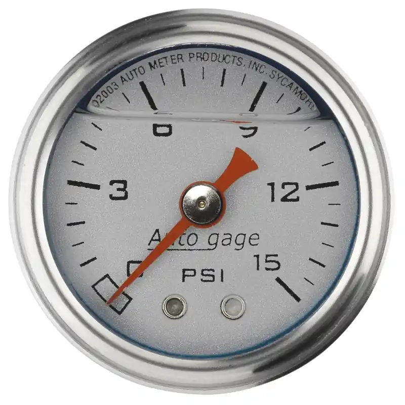 Autometer AutoGage 1.5in Liquid Filled Mechanical 0-15 PSI Fuel Pressure Gauge - Silver (ATM2178)