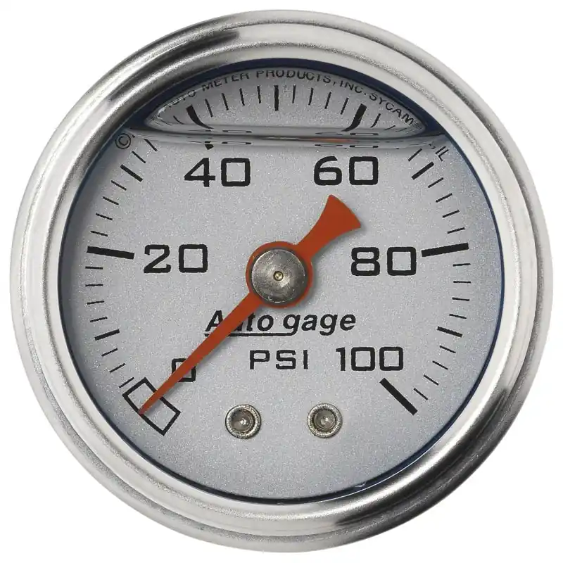 Autometer AutoGage 1.5in Liquid Filled Mechanical 0-100 PSI Fuel Pressure Gauge - Silver (ATM2180)