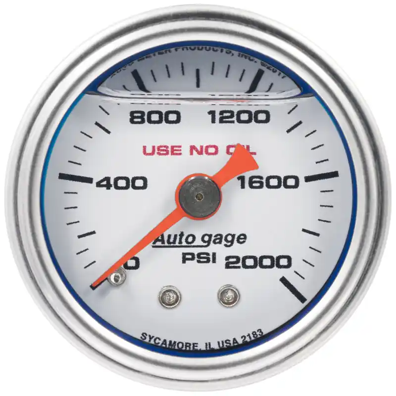 Autometer AutoGage 1.5in Liquid Filled Mechanical 0-2000 PSI Fuel Pressure Gauge - White (ATM2183)