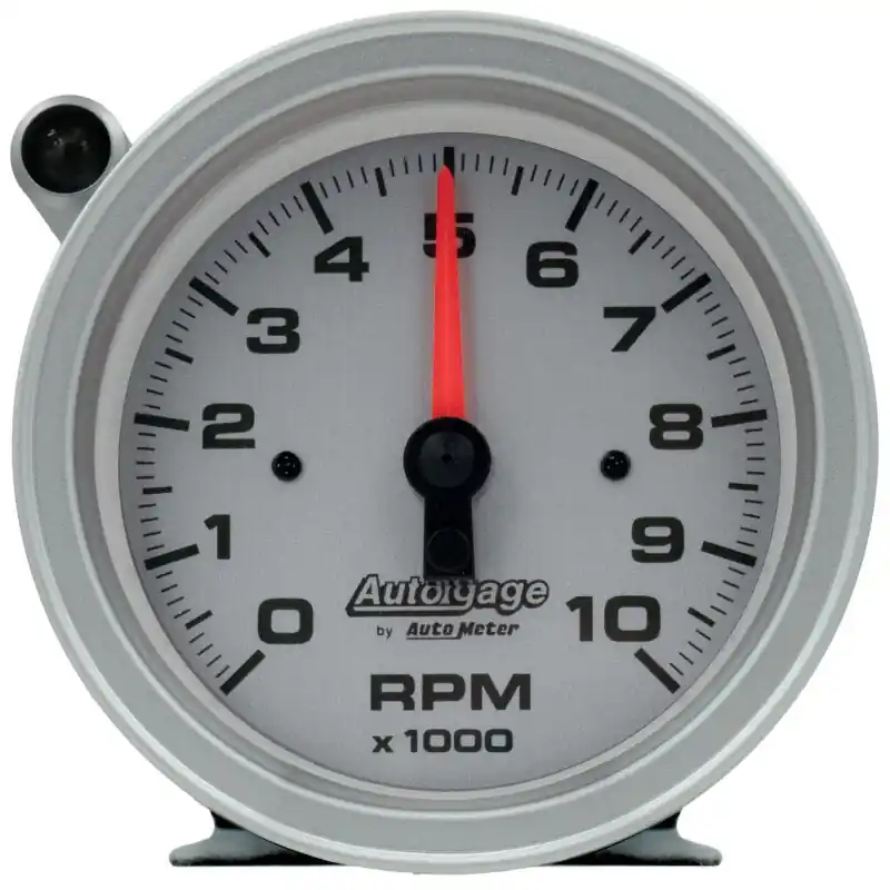 AutoMeter Tachometer Gauge 10K RPM 3 3/4in Pedestal w/Ext. Shift-Light - Silver Dial/Black Case (ATM233909)