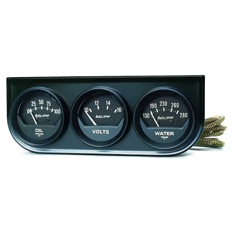 Autometer AutoGage 2in 3-Gauge 0-100 PSI Oil Press/130-280 Deg Water Temp/10-16V Voltmeter - Black (ATM2348)