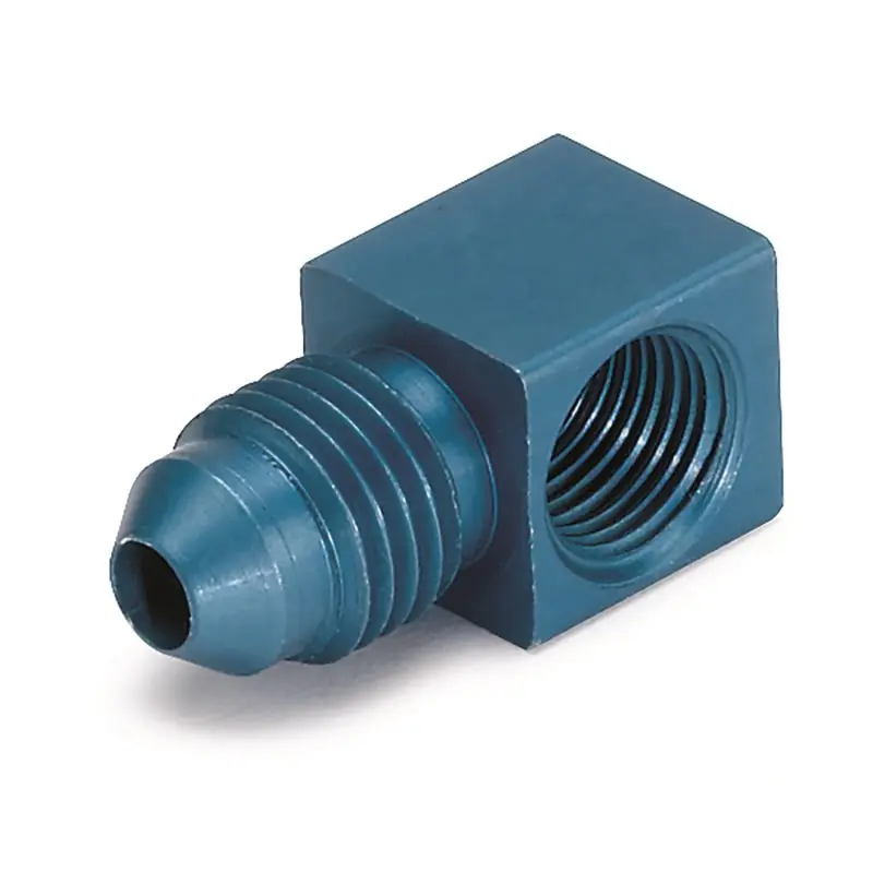 AutoMeter Fitting Adapter 90 Deg. 1/8in. NPT Female To -4AN Male Aluminum Blue Anodized (ATM3278)