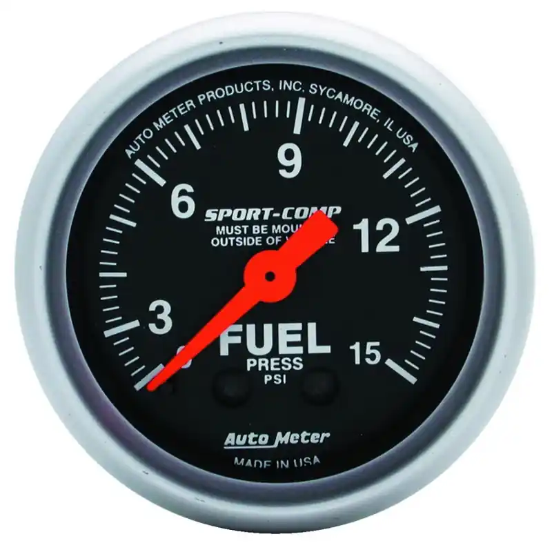 Autometer 2-1/16in 0-15 PSI Mechanical Sport-Comp Fuel Pressure Gauge (ATM3311)