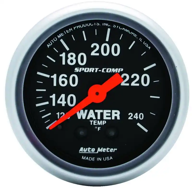 Autometer 2-1/16in 120-240 Degree F Mechanical Water Temp Sport-Comp Gauge w/ 12ft Tubing (ATM3333)