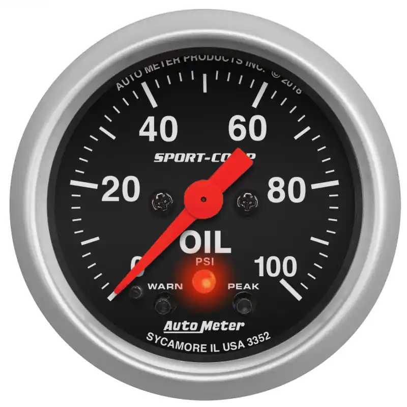Autometer 2-1/16in Oil Pressure w/Peak & Warn 0-100 PSI Stepper Motor Sport-Comp (ATM3352)