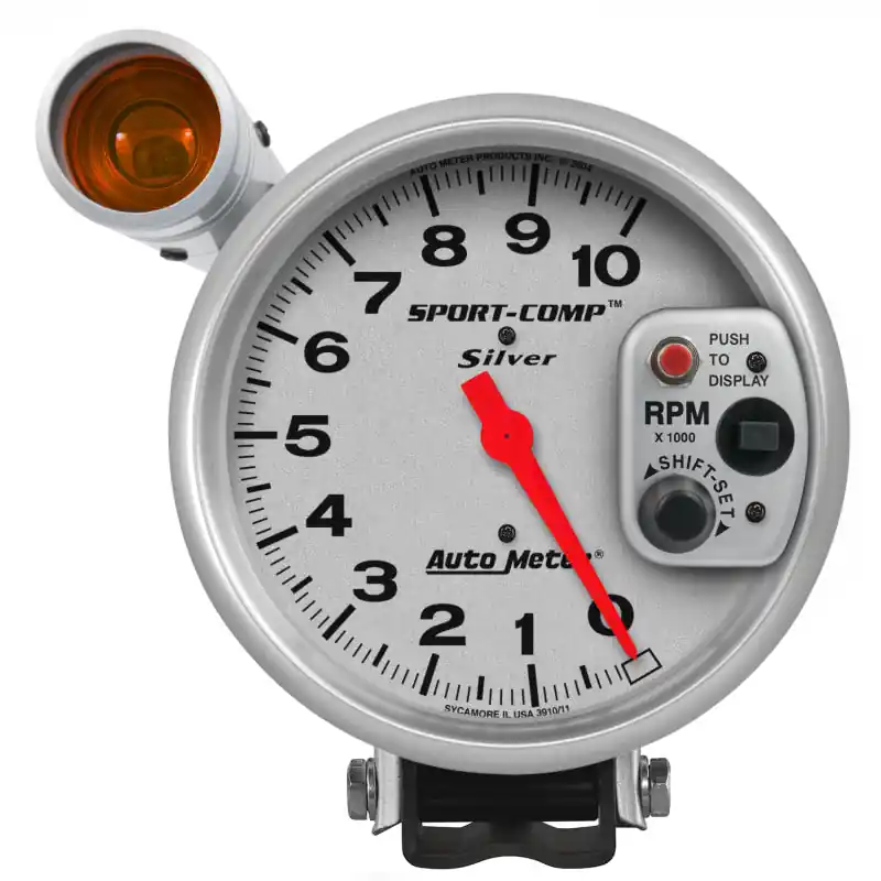 Autometer Sport-Comp 5 inch 10K RPM Shift Light Silver Tach (ATM3911)