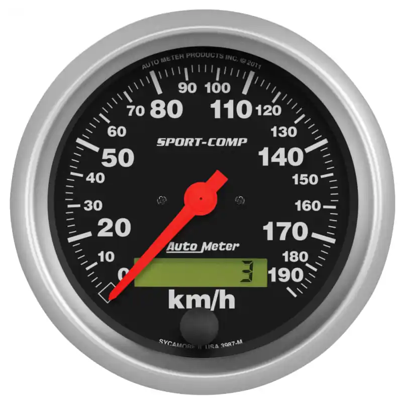 Autometer Sport-Comp 3-3/8 inch 190 KPH Electronic Speedometer Gauge (ATM3987-M)