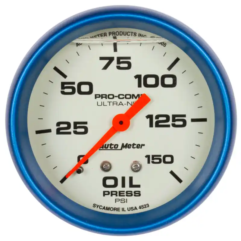 Autometer Ultra-Nite 2-5/8in 0-150 PSI Liquid Filled Mechanical Glow In Dark Oil Pressure Gauge (ATM4223)