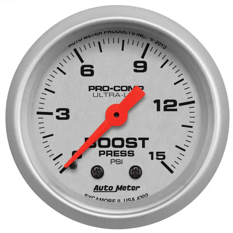 Autometer Ultra-Lite 52mm 0-15 PSI Mechanical Boost Gauge (ATM4302)