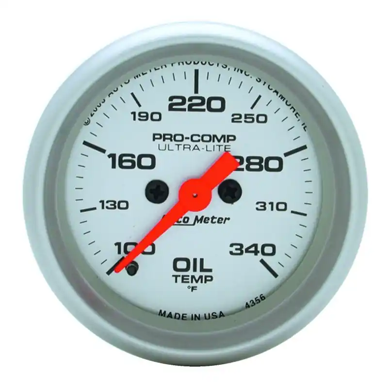 Autometer Ultra-Lite 52mm 100-340 degree F Full Sweep Electronic Oil Temperature Gauge (ATM4356)