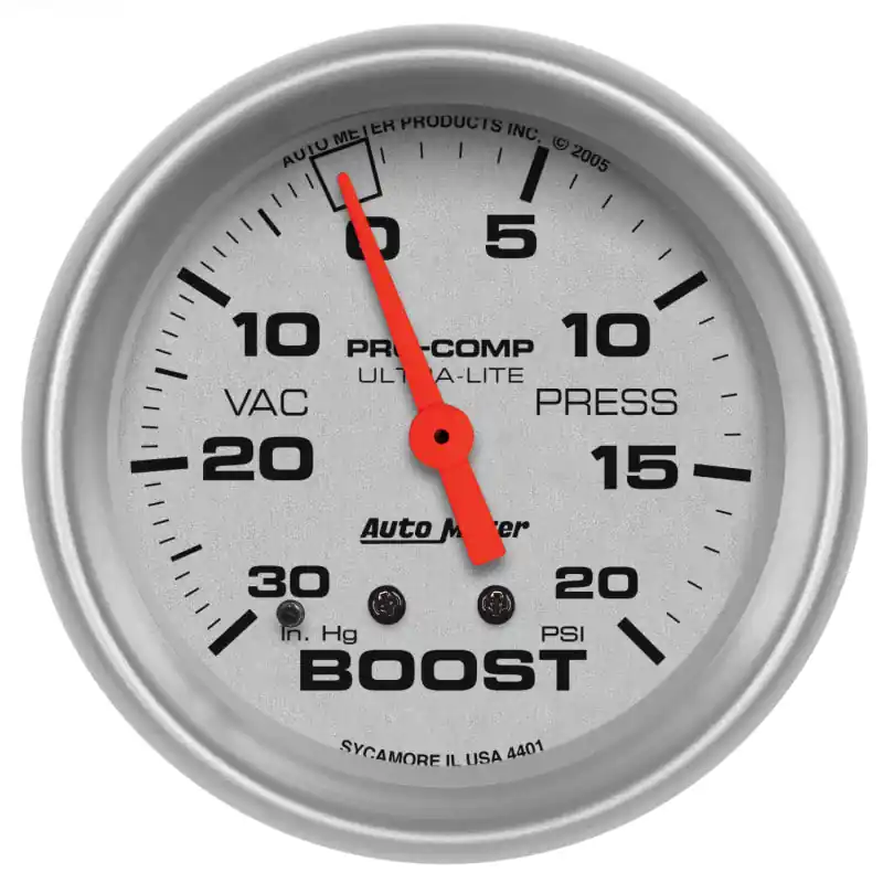 Autometer Ultra-Lite 66.7mm Full Sweep Electronic 30 IN Hg / 20 PSI Vacuum/Boost Gauge (ATM4401)