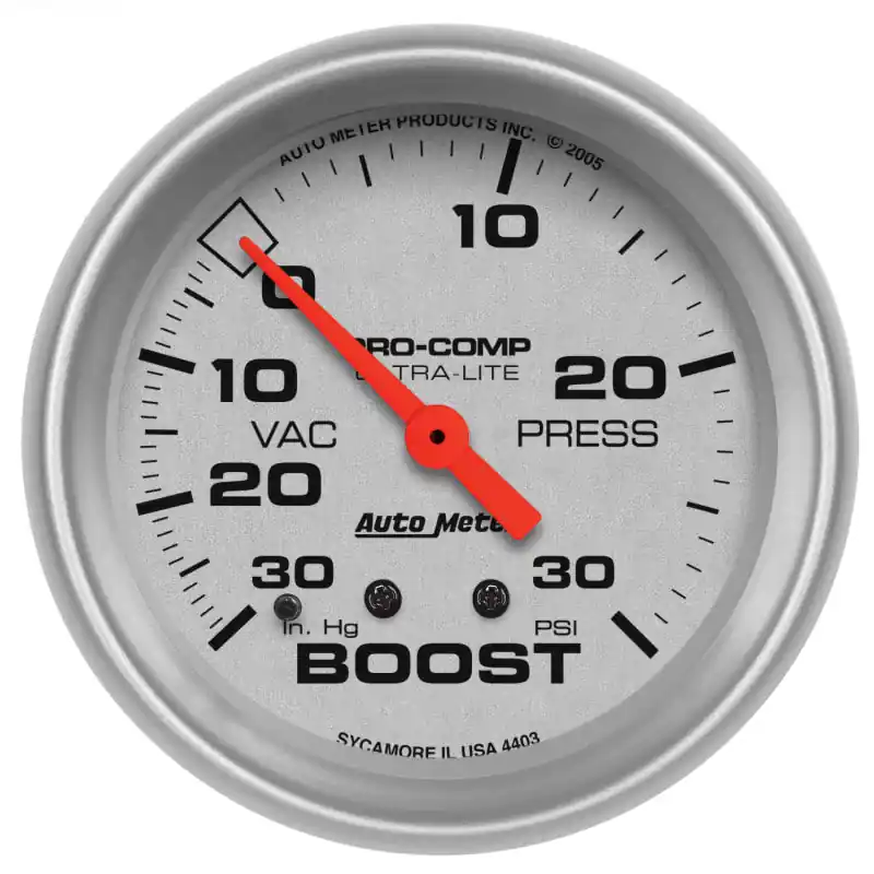 Autometer Ultra-Lite 66.7mm Short Sweep Electronic 30 IN Hg / 30 PSI Vacuum/Boost Gauge (ATM4403)