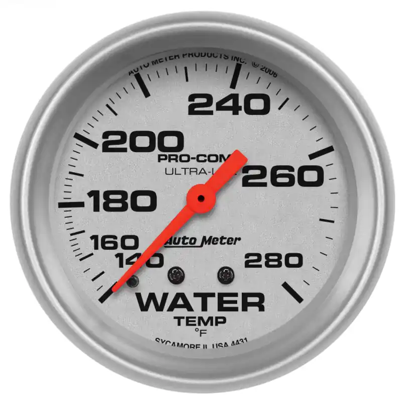 Autometer Ultra-Lite 66.7mm 140-280 Deg F Mechanical Water Temperature Gauge - White (ATM4431)