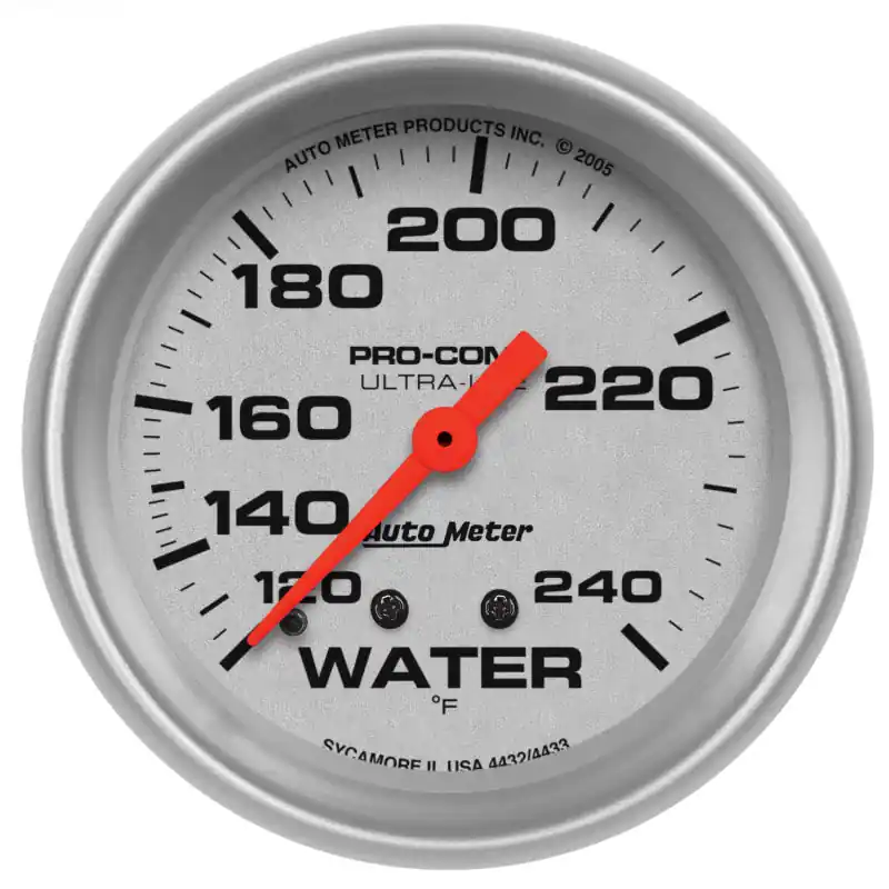 Autometer Ultra-Lite 66.7mm 120-240 Deg F Mechanical Water Temperature Gauge - White (ATM4432)