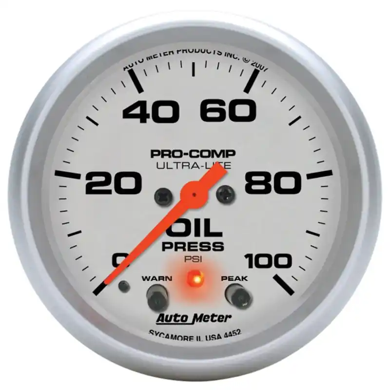 Autometer Ultra-Lite 66.7mm Oil Press 2 5/8in 100PSI Digital Stepper Motor w/ Peak & Warning Light (ATM4452)