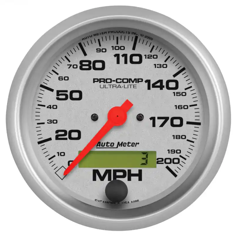 Autometer Ultra-Lite 85.7mm In-Dash Electronic Programmable 200 MPH Speedometer (ATM4486)
