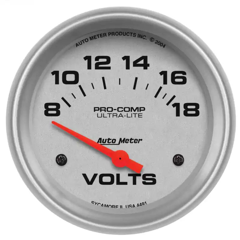 Autometer Ultra-Lite 66.7mm Short Sweep Electric 8-18 Volts Voltmeter (ATM4491)