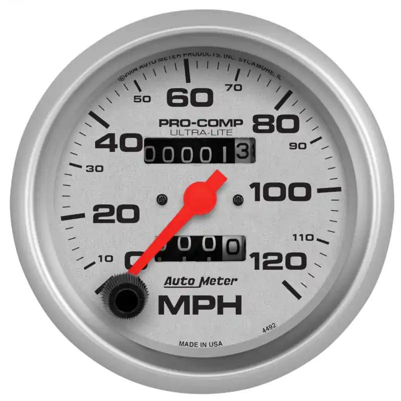 Autometer Ultra-Lite 3-3/8 inch 120 MPH Mechanical In Dash Speedometer (ATM4492)