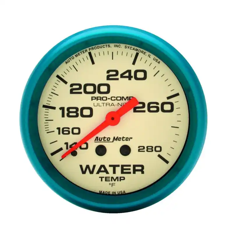 Autometer Ultra-Nite 2-5/8in 140-280 Deg F Mechanical Glow In The Dark Water Temp Gauge (ATM4531)